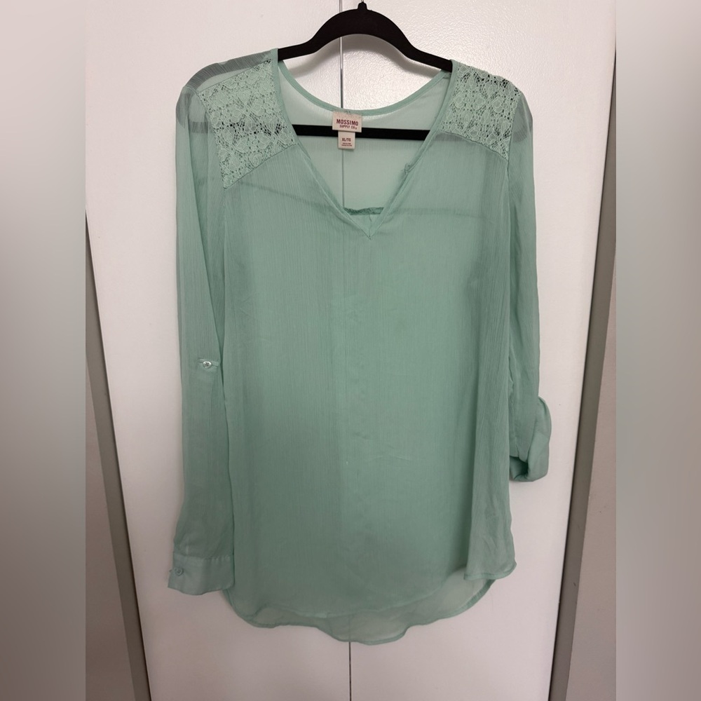 Mossimo Supply Co. Mint Blouse with Crochet Details